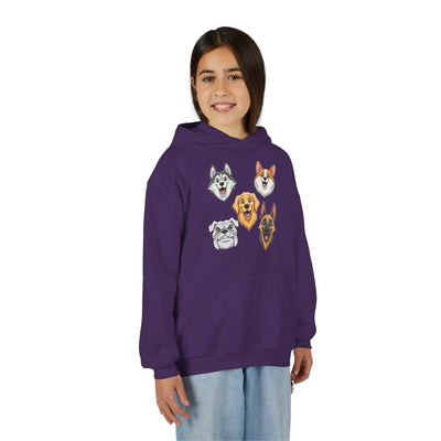 Cute Dog Heads Unisex Youth Hoodie, Fun Pet Lover Sweater, Kids Gift, Animal Lover Apparel, Perfect for Birthdays & Holidays