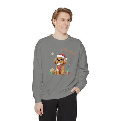Cute Puppy waiting for Christmas presents style 8 Cozy Graphic Unisex Crewneck Sweatshirt