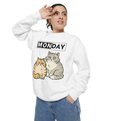 Monday Face Cat Stares Blankly Unisex Crewneck Sweatshirt style 1