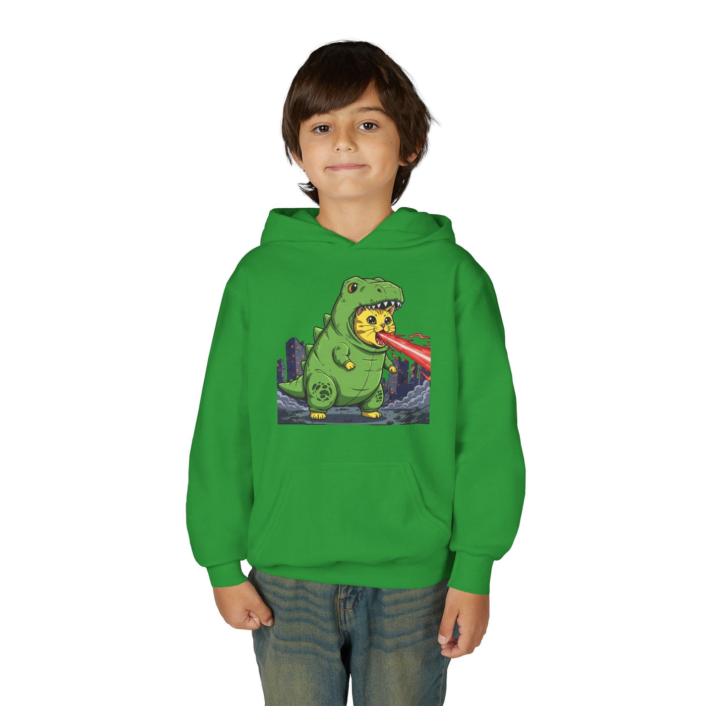 Cat cosplay Godzilla style 4 Unisex Kids Hoodie - Fun & Cozy Heavy Blend Sweatshirt with Cute Design