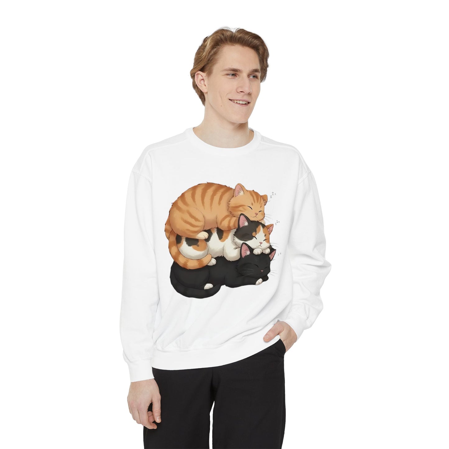 3 Cute Sleeping Cats Cozy Graphic Unisex Crewneck Sweatshirt style 5
