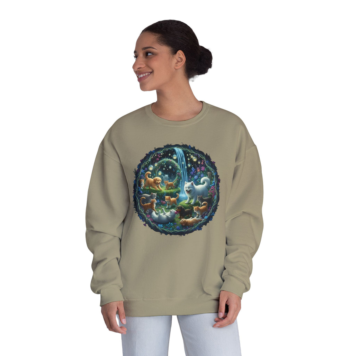 Cats & Dogs Happy Garden Unisex NuBlend® Crewneck Sweatshirt