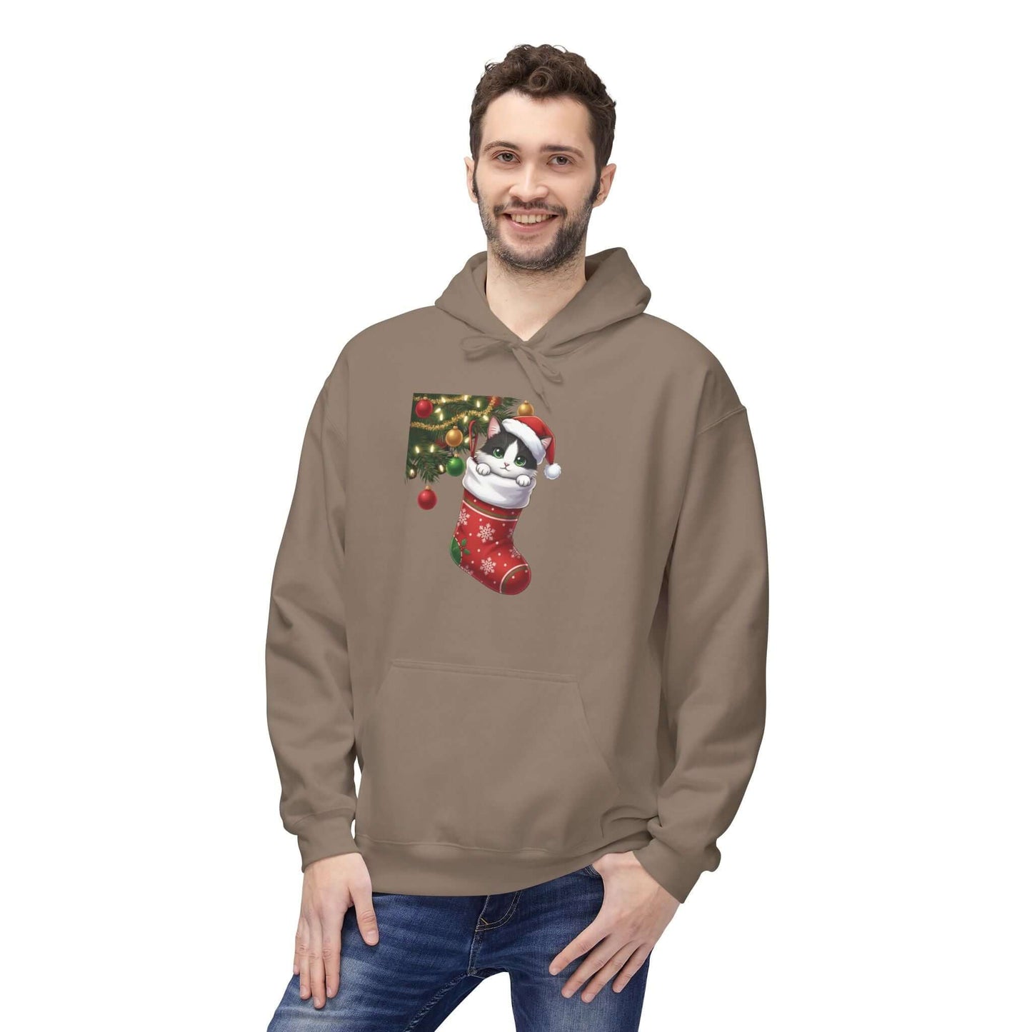 Kitten hiding in Christmas stocking Unisex Fleece Hoodie style 1