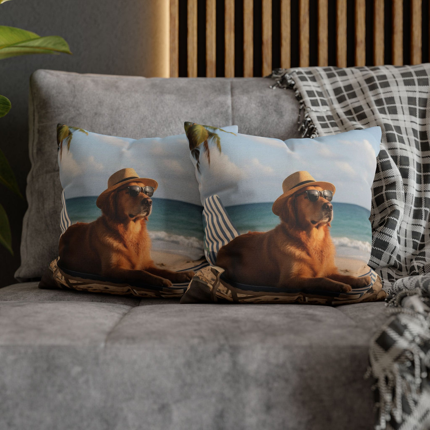 Relaxing Dog Beach Pillowcase - Cozy Spun Polyester Decorative Pillowcase for Dog Lovers