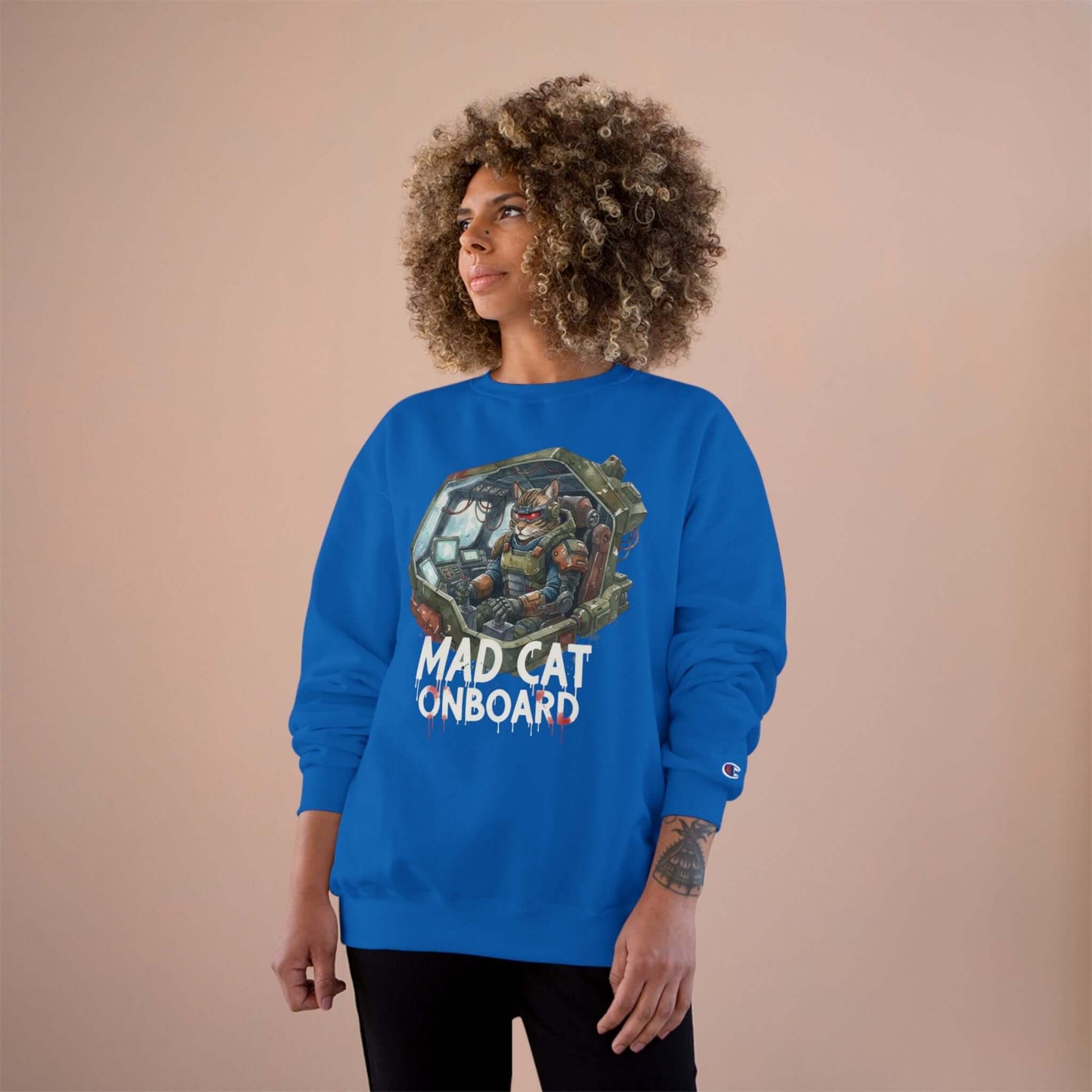 Mad Cat Onboard Graphic Champion Crewneck Sweatshirt style 1