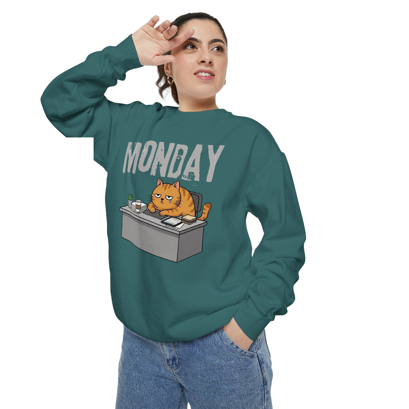 Monday Face Cat Stares Blankly Unisex Crewneck Sweatshirt style 6