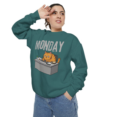 Monday Face Cat Stares Blankly Unisex Crewneck Sweatshirt style 6
