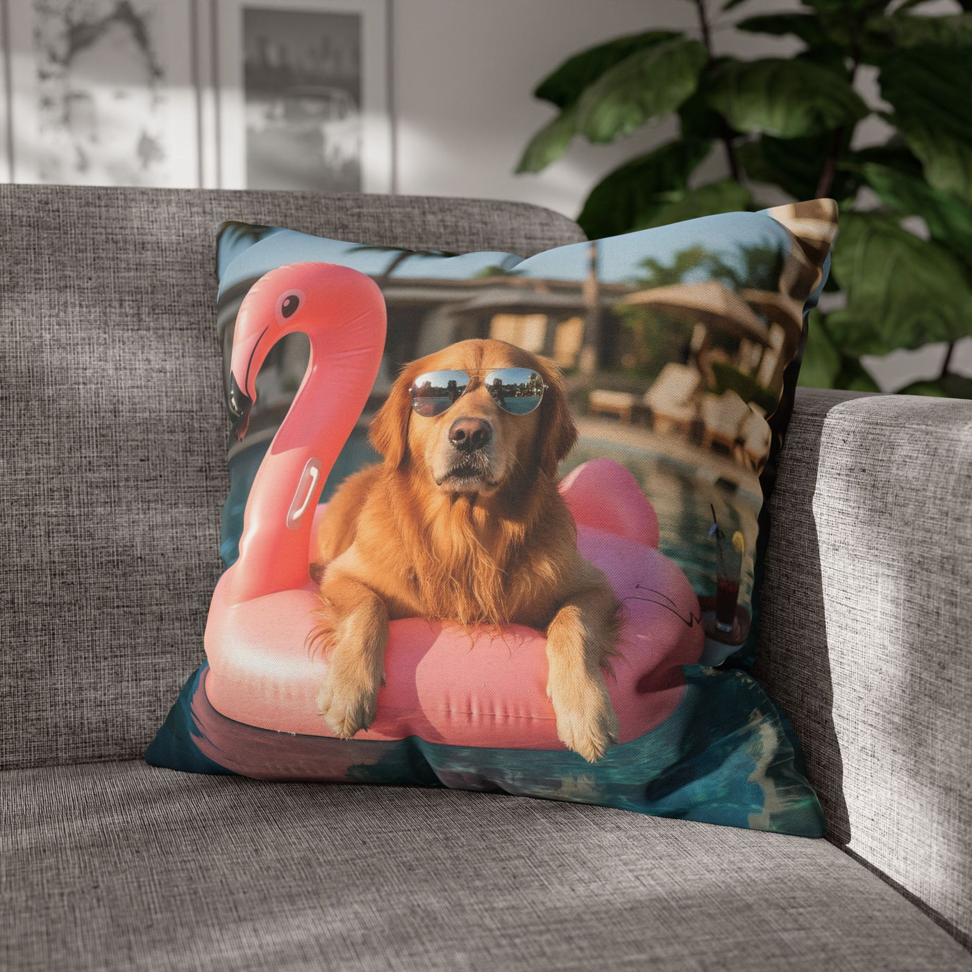 Relaxing Dog Swimming Pillowcase - Cozy Spun Polyester Decorative Pillowcase for Dog Lovers