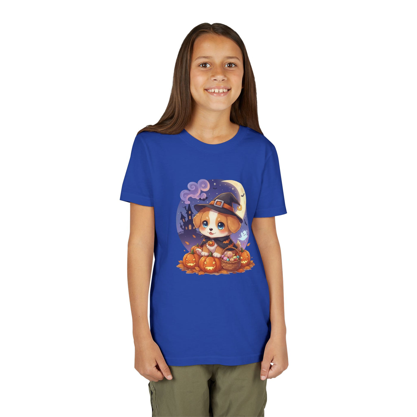 Halloween cute puppy anime style 5 Youth Tee, Short Sleeve T-Shirt, Kids Halloween Apparel, Cute Dog Tee, Fall Outfit for Children