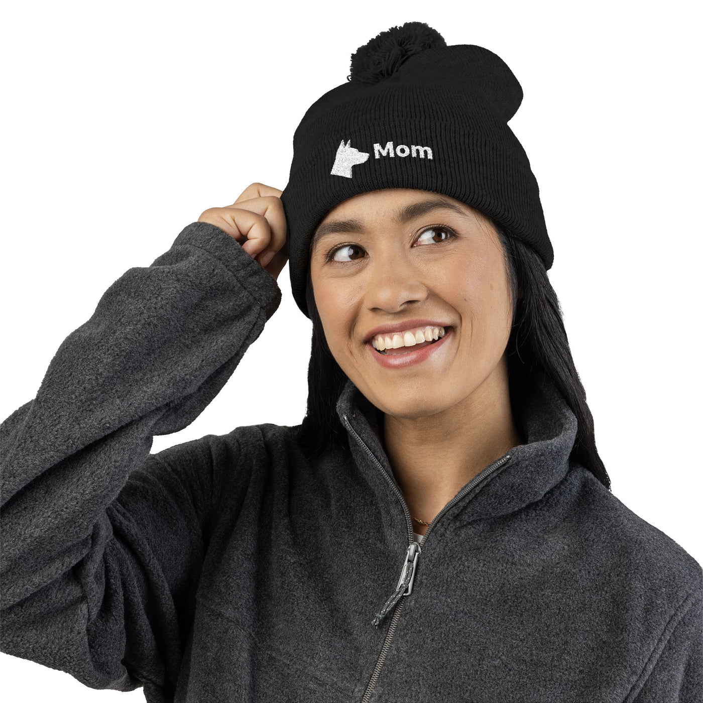 Embroidered Dog Mom Pom-Pom Knit Cap