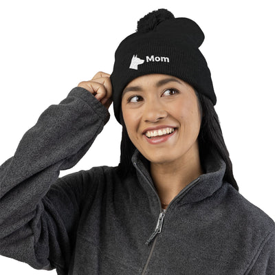 Embroidered Dog Mom Pom-Pom Knit Cap