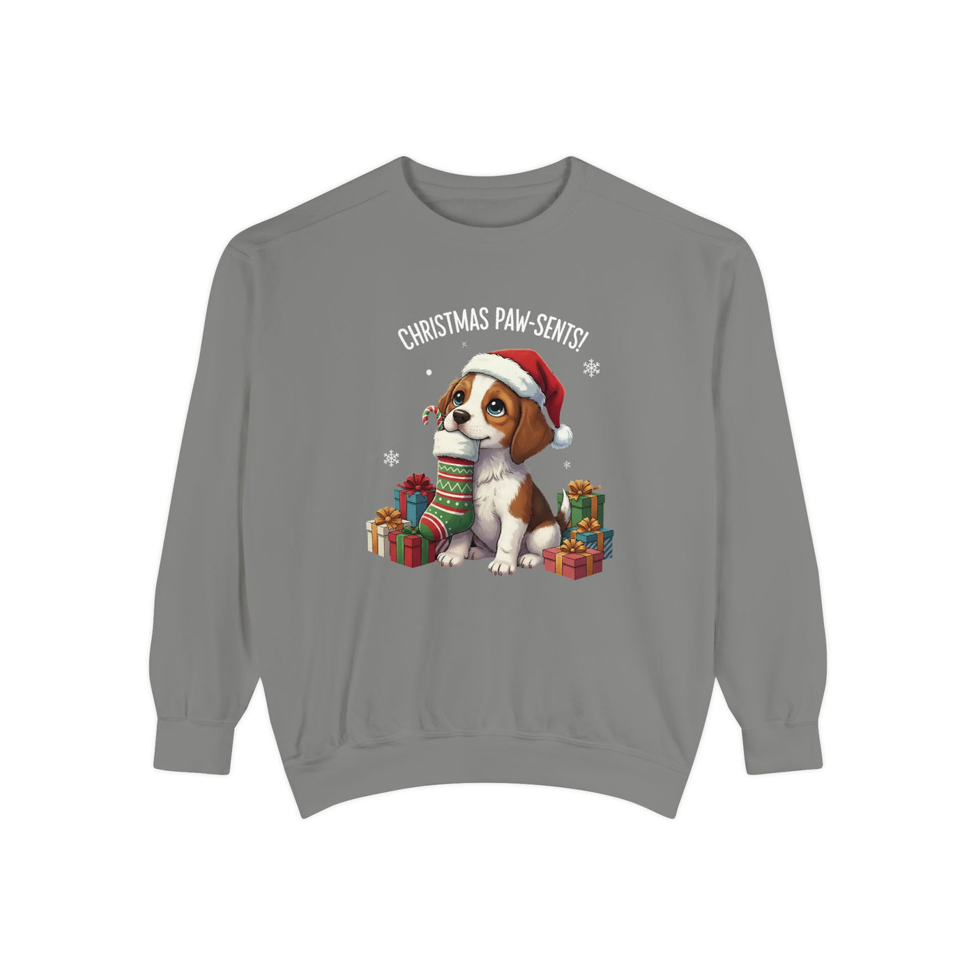 Cute Puppy waiting for Christmas presents style 3 Cozy Graphic Unisex Crewneck Sweatshirt
