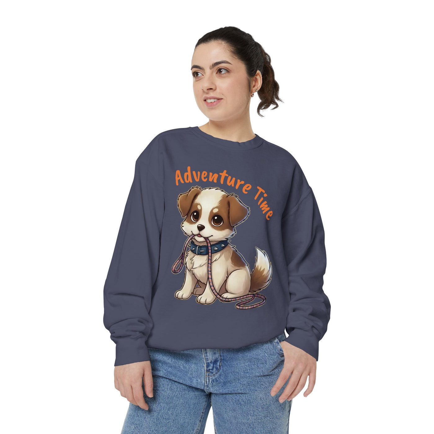 Cute Dog Walk Time style 4 Cozy Graphic Unisex Crewneck Sweatshirt