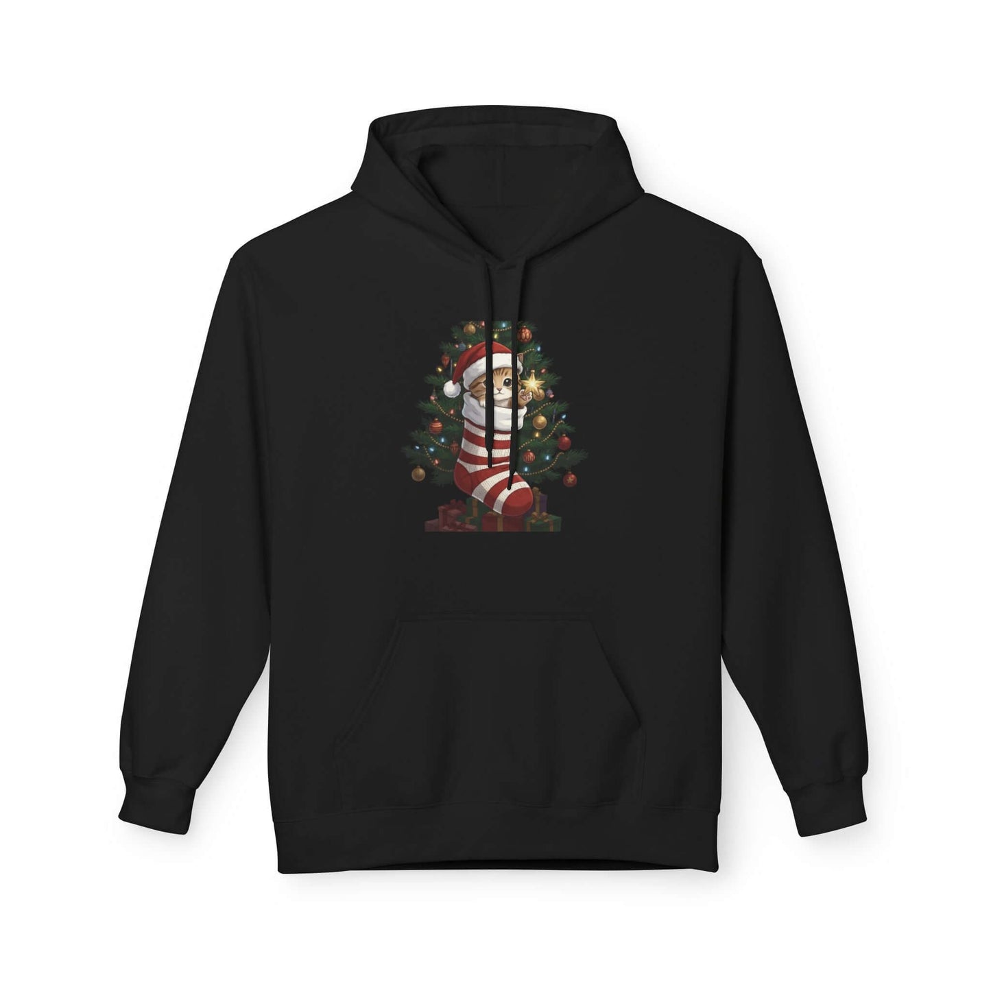 Kitten hiding in Christmas stocking Unisex Fleece Hoodie style 3