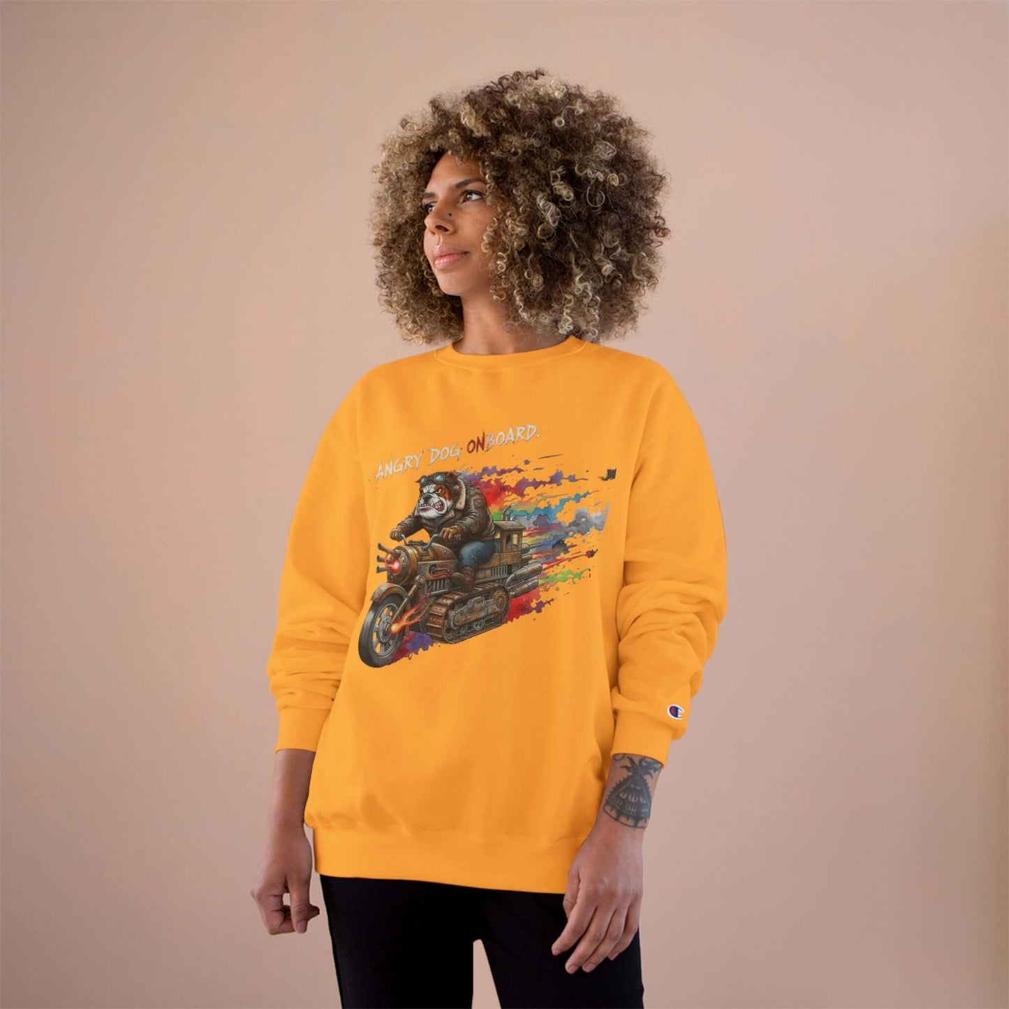 Angry Dog Onboard Graphic Champion Crewneck Sweatshirt style 1