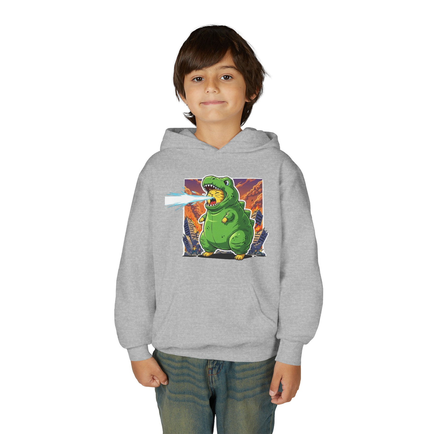 Cat cosplay Godzilla style 3 Unisex Kids Hoodie - Fun & Cozy Heavy Blend Sweatshirt with Cute Design