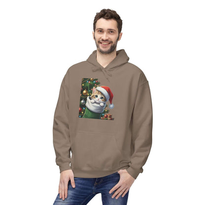 Kitten hiding in Christmas stocking Unisex Fleece Hoodie style 2