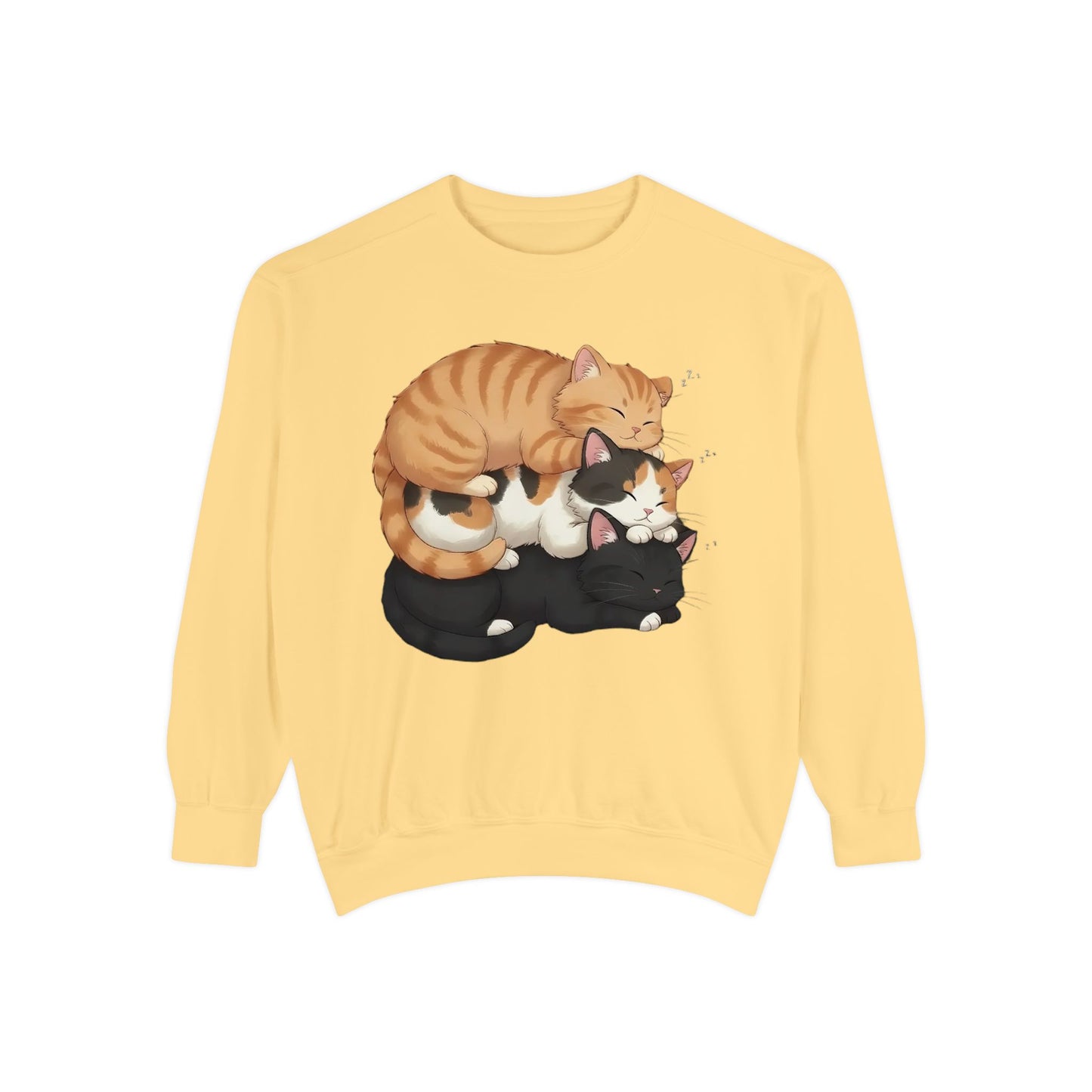 3 Cute Sleeping Cats Cozy Graphic Unisex Crewneck Sweatshirt style 5