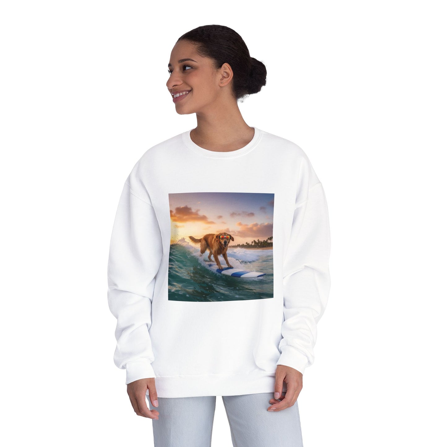 Surfing Dog Graphic Unisex NuBlend Crewneck Sweatshirt style 1