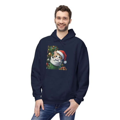 Kitten hiding in Christmas stocking Unisex Fleece Hoodie style 2