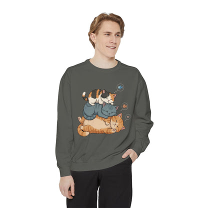 3 Cute Sleeping Cats Cozy Graphic Unisex Crewneck Sweatshirt style 2