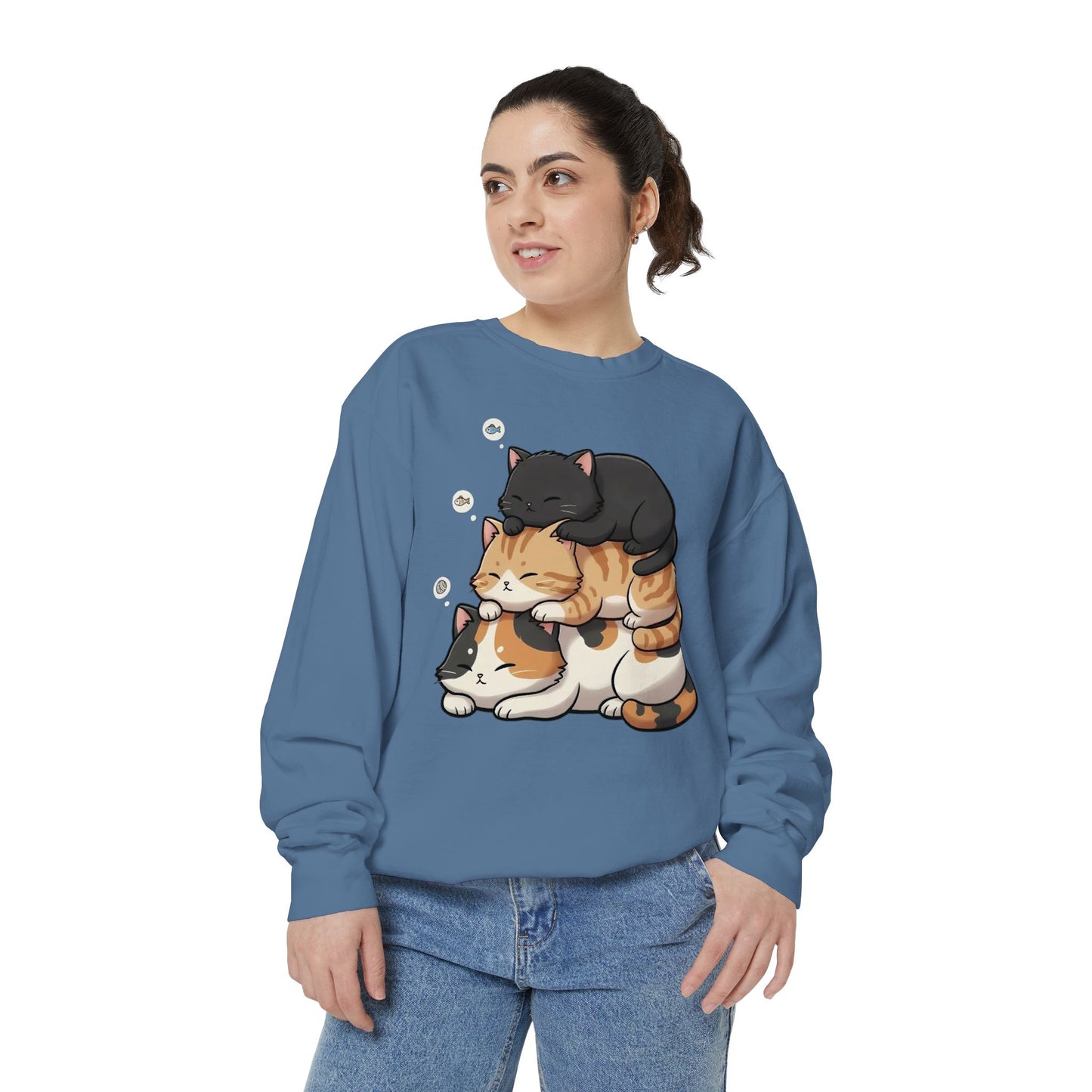 3 Cute Sleeping Cats Cozy Graphic Unisex Crewneck Sweatshirt style 8