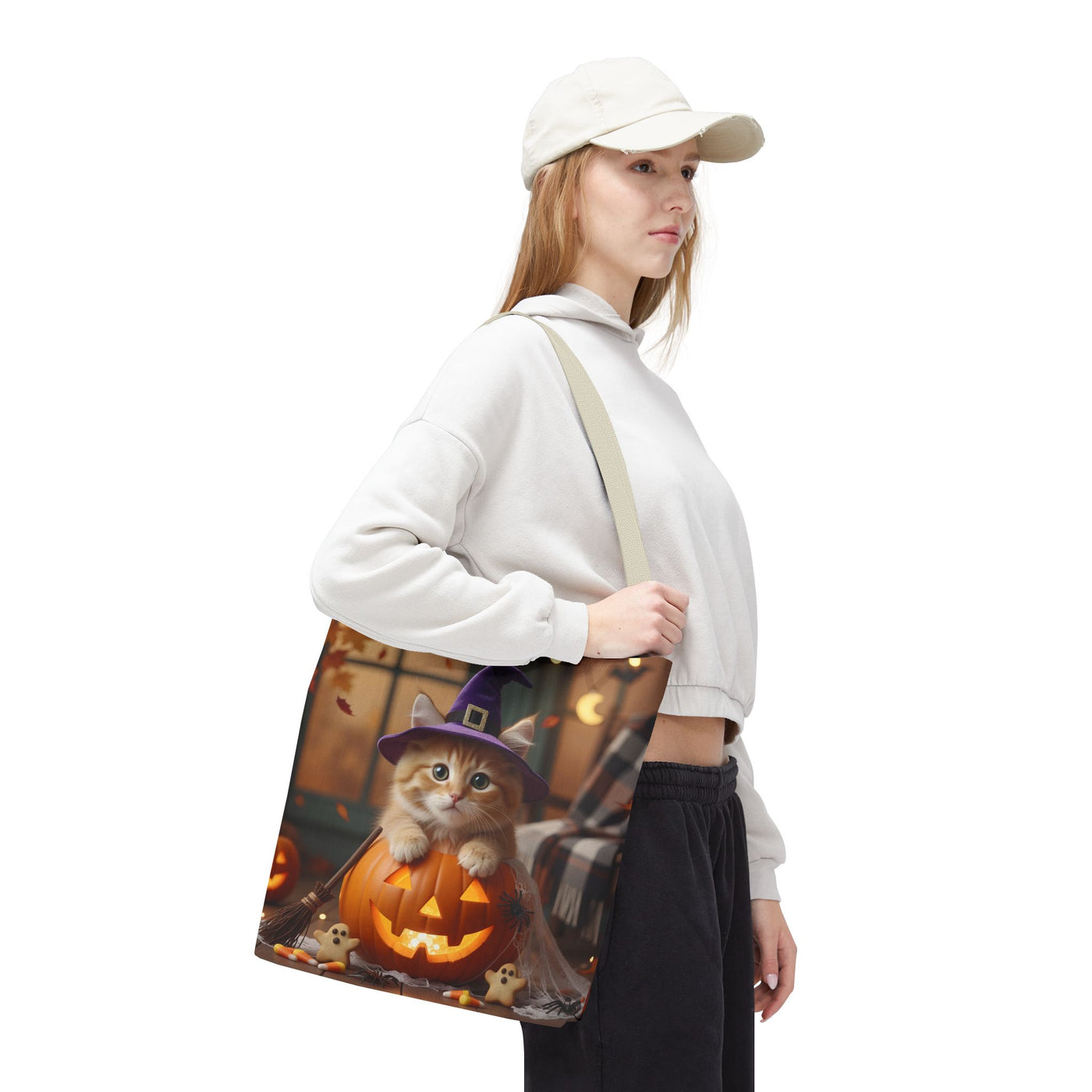 Adorable Halloween Cat Tote Bag, Cute Pet Lover Gift, Trick or Treat Bag, Fall Accessory, Spooky Cat Design