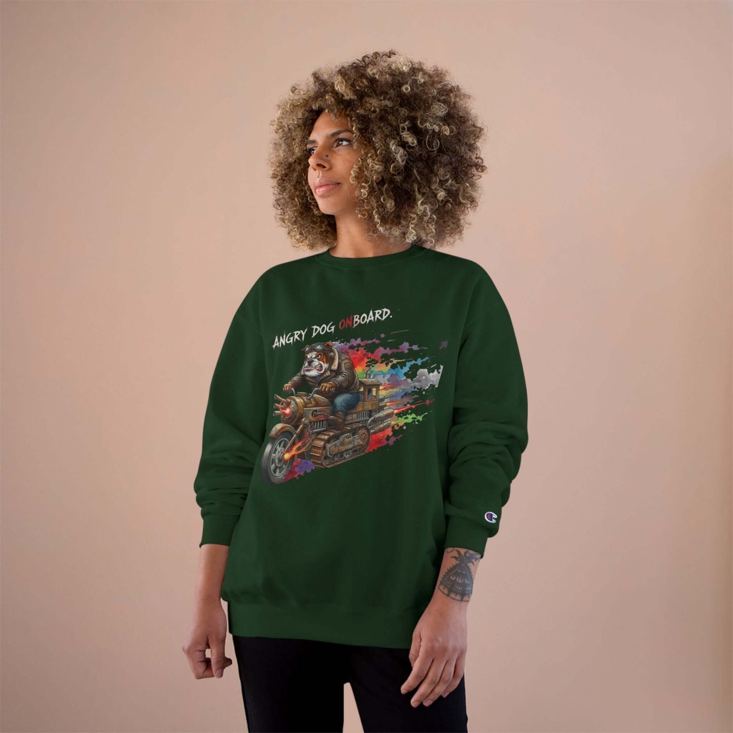 Angry Dog Onboard Graphic Champion Crewneck Sweatshirt style 1