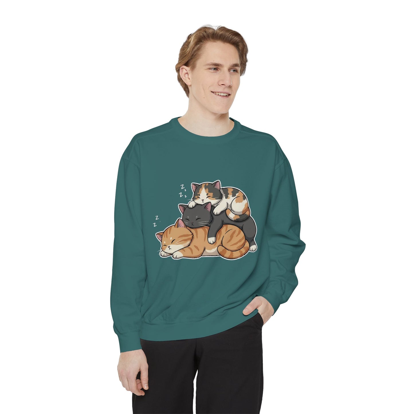 3 Cute Sleeping Cats Cozy Graphic Unisex Crewneck Sweatshirt style 7