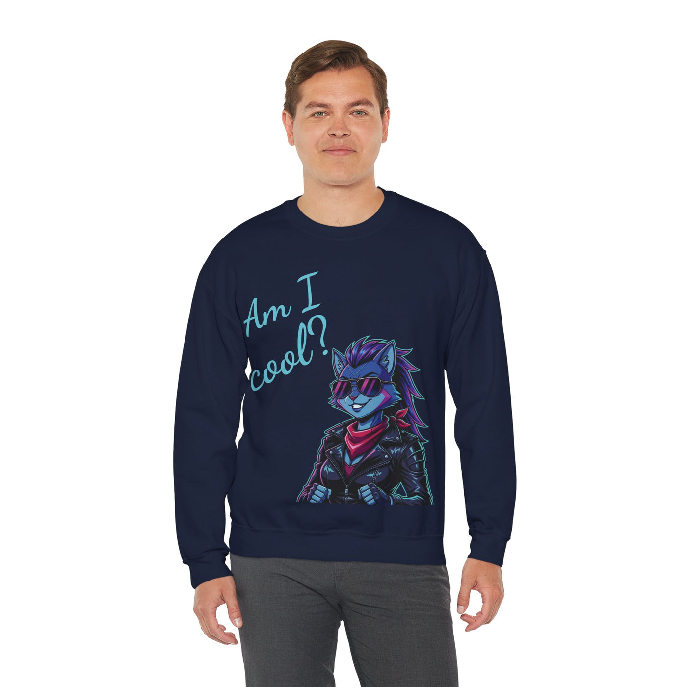 Cool Cat style 2 Unisex Crewneck Sweatshirt | Cozy Gift for Cat Lovers, Casual Wear, Unique Graphic Sweatshirt, Birthday Gift, Everyday Style