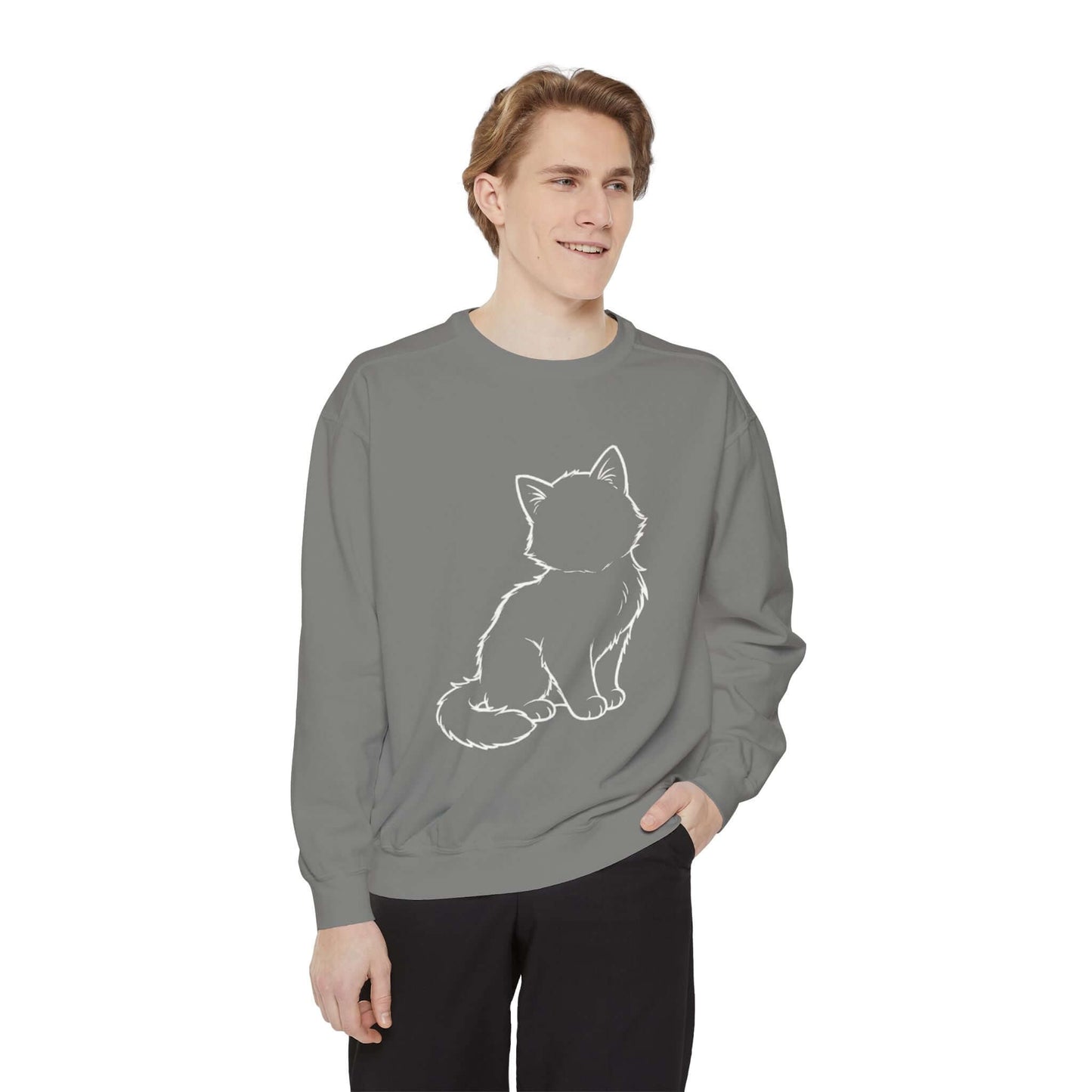 Sitting Cat Shadow Cozy Graphic Unisex Crewneck Sweatshirt style 1