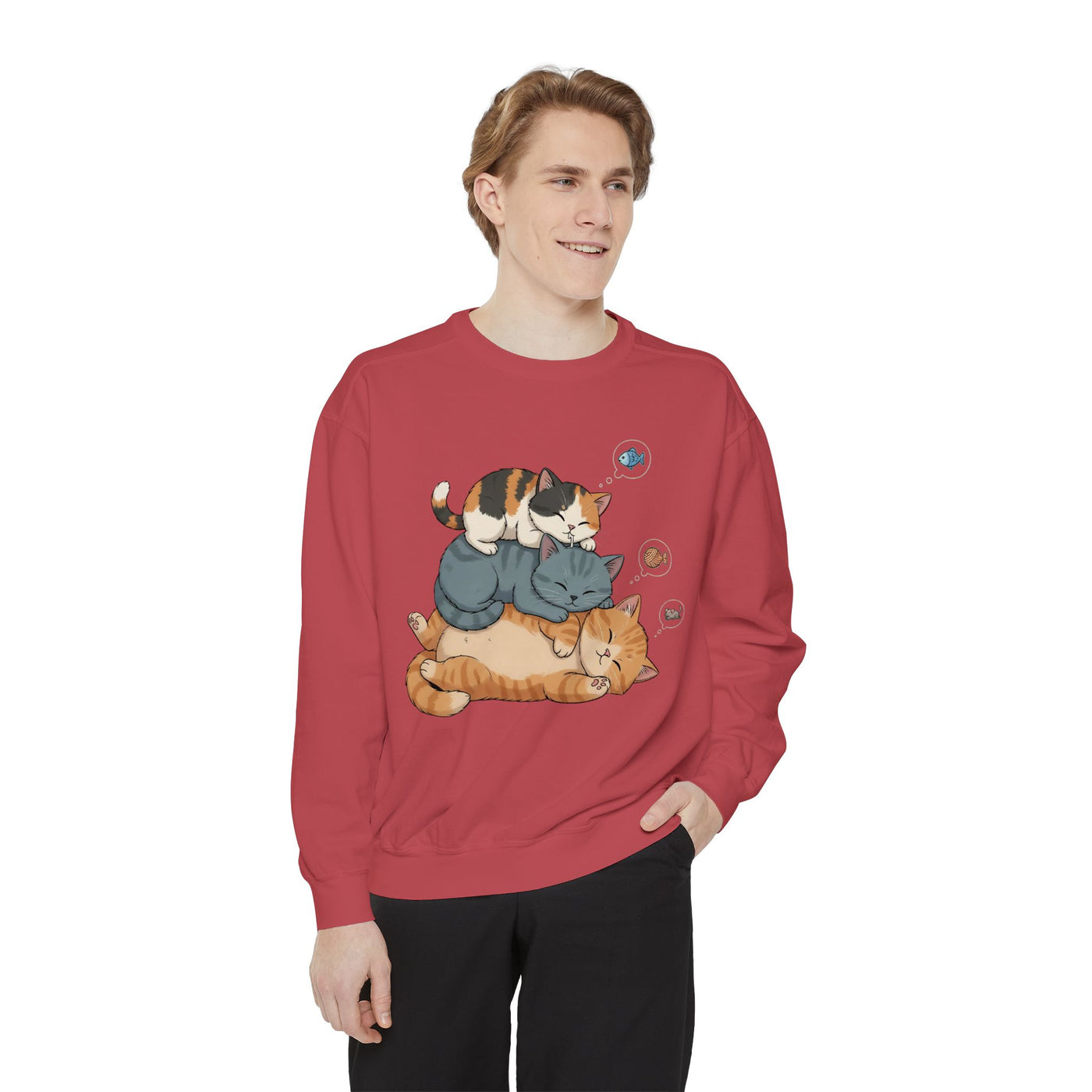 3 Cute Sleeping Cats style 2 Cozy Graphic Unisex Crewneck Sweatshirt