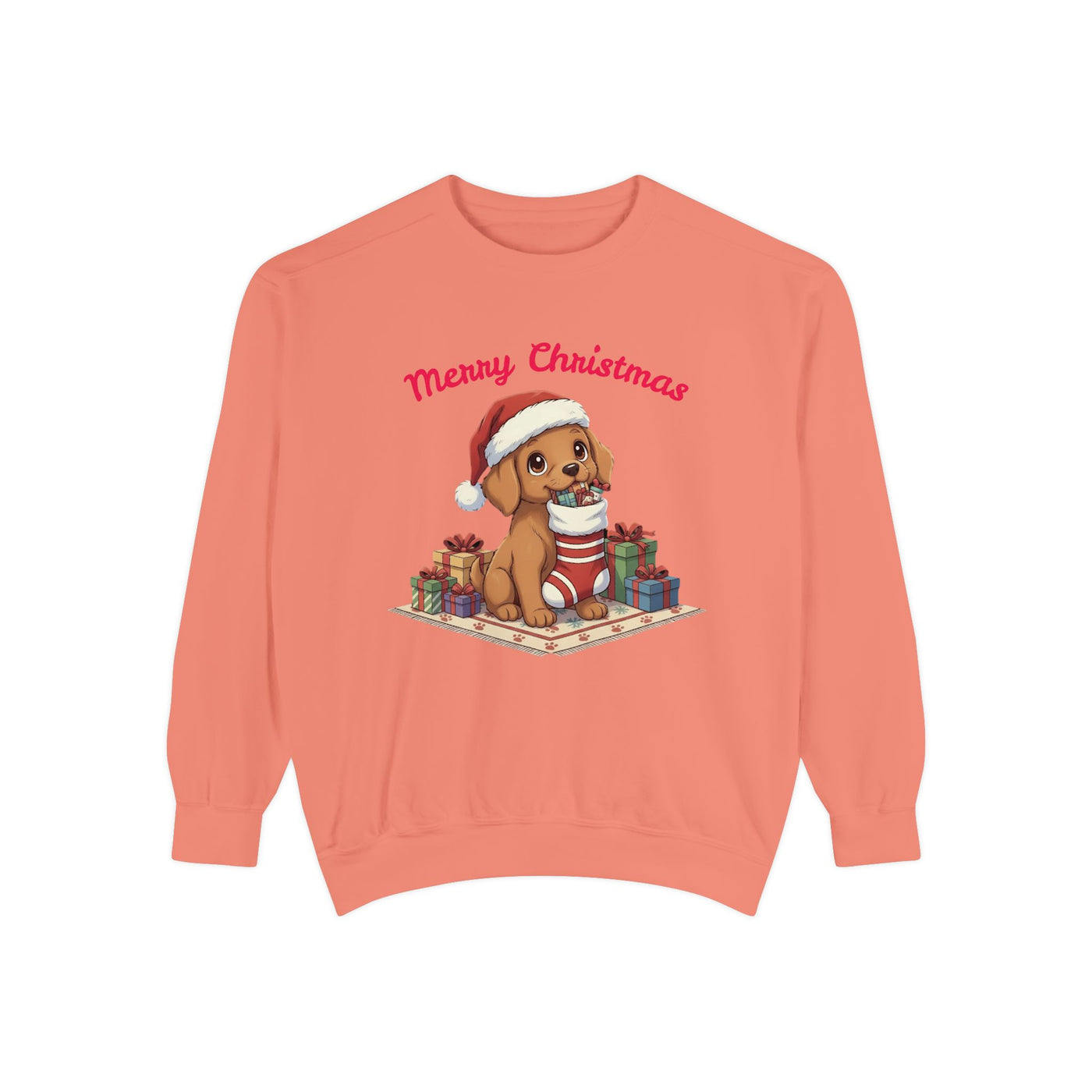 Cute Puppy waiting for Christmas presents style 2 Cozy Graphic Unisex Crewneck Sweatshirt