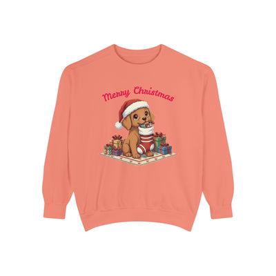 Cute Puppy waiting for Christmas presents style 2 Cozy Graphic Unisex Crewneck Sweatshirt