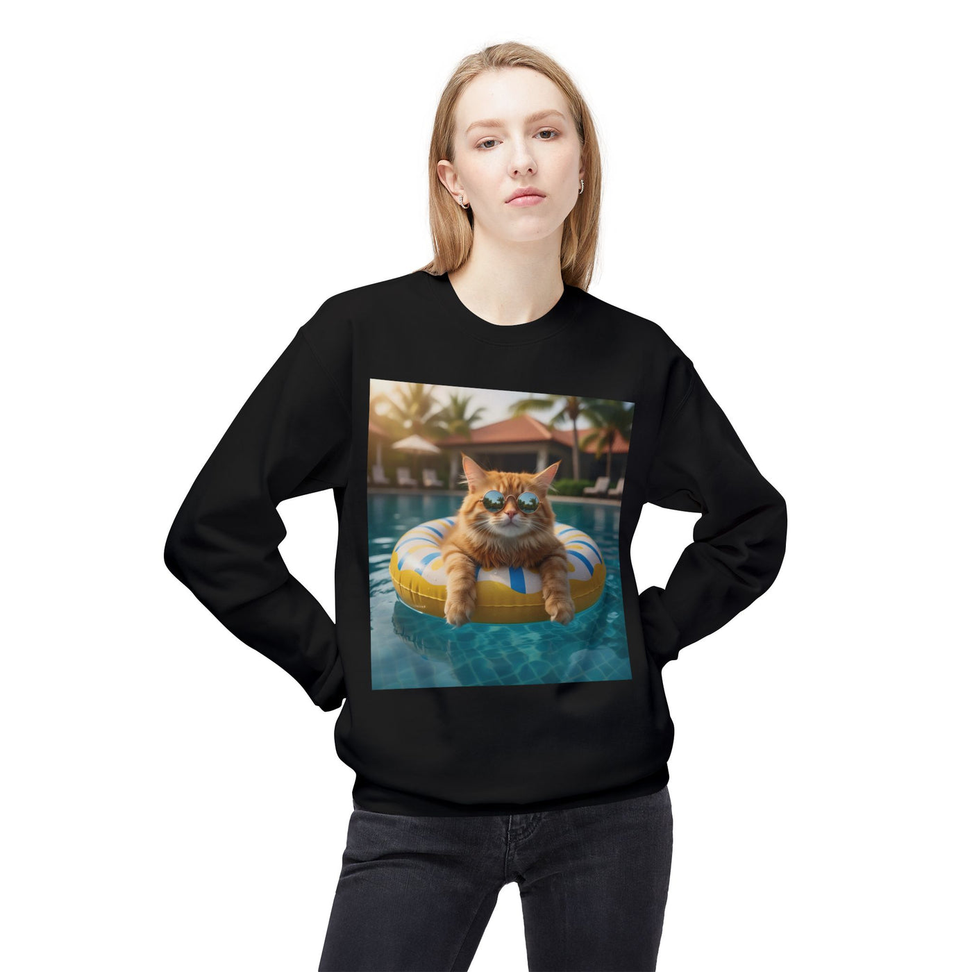 Swimming Pool Vibes Cat Crewneck Sweatshirt