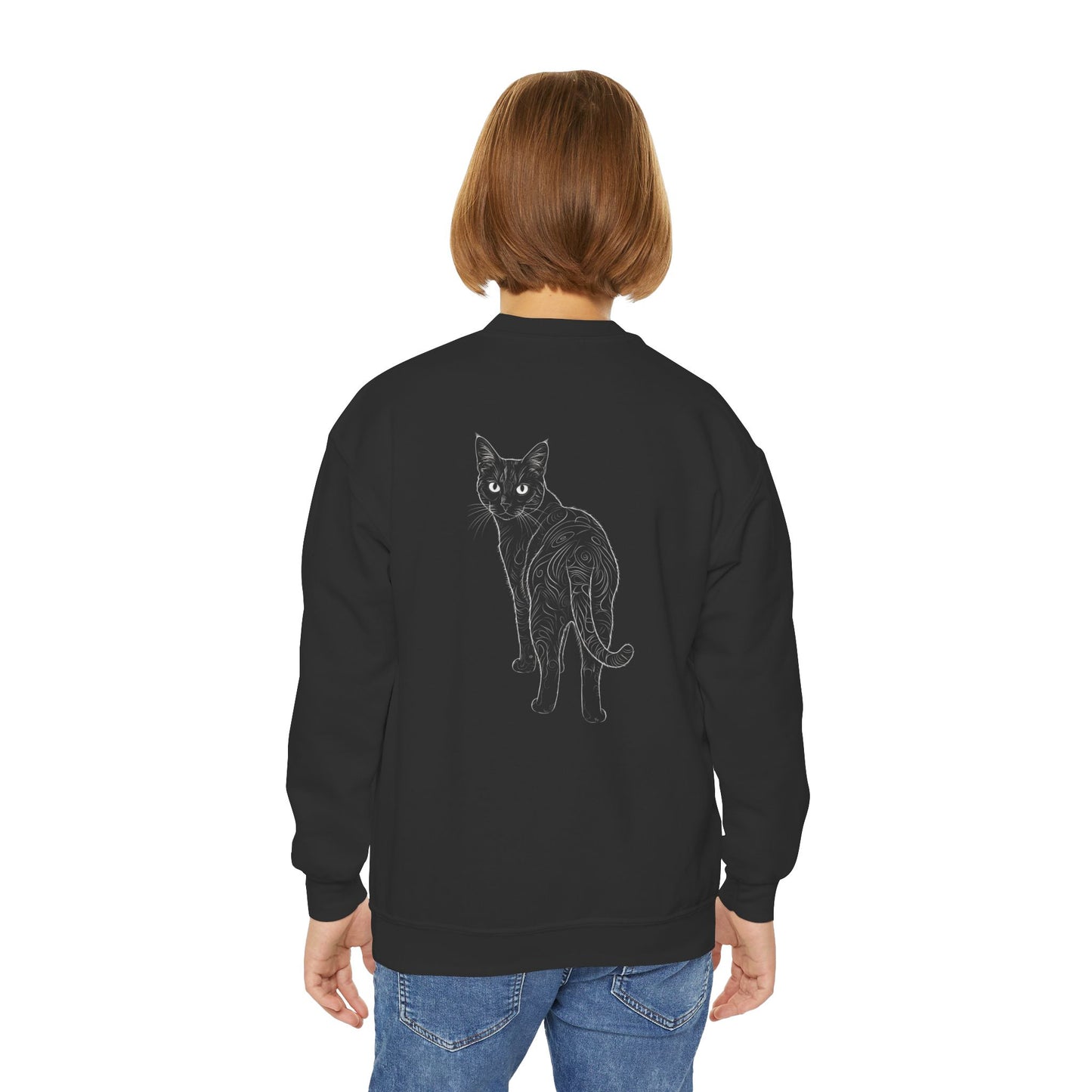 Black Cat - Cozy Unisex Youth Crewneck Sweatshirt style 1