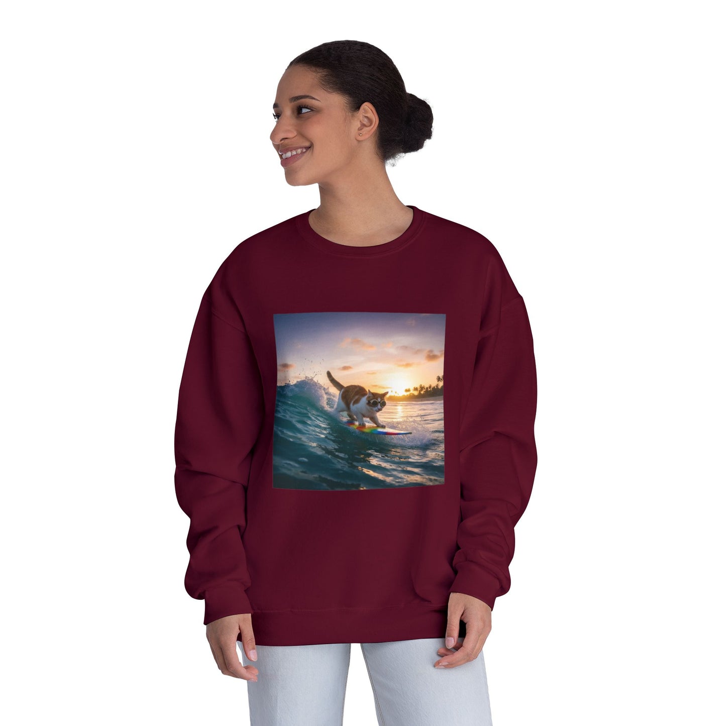 Surfing Cat Unisex NuBlend Crewneck Sweatshirt style 2