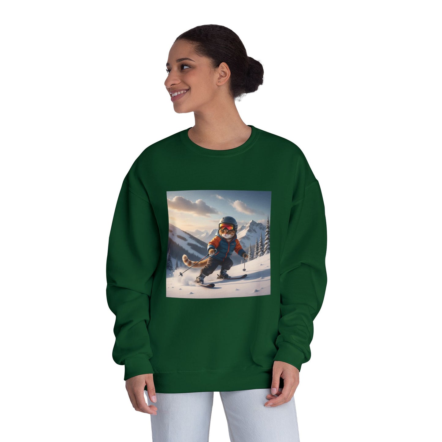Skiing Cat Graphic Unisex NuBlend Crewneck Sweatshirt