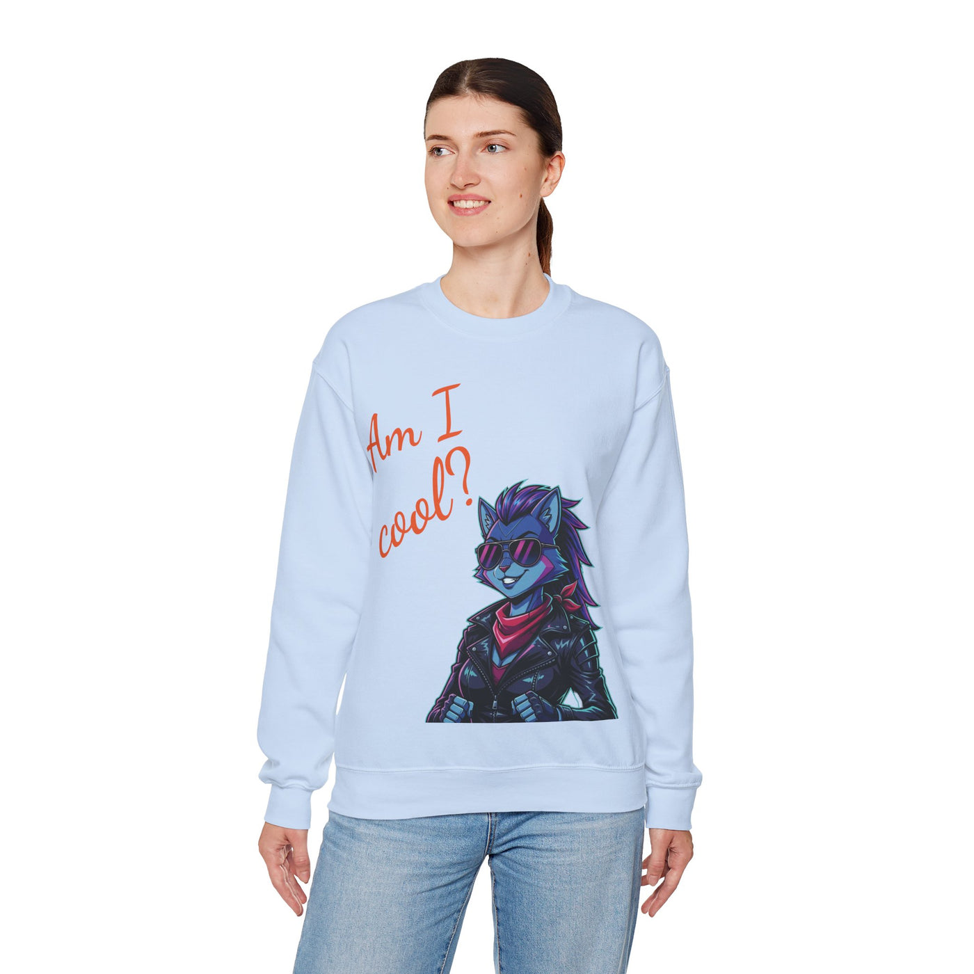 Cool Cat style 2 Unisex Crewneck Sweatshirt | Cozy Gift for Cat Lovers, Casual Wear, Unique Graphic Sweatshirt, Birthday Gift, Everyday Style