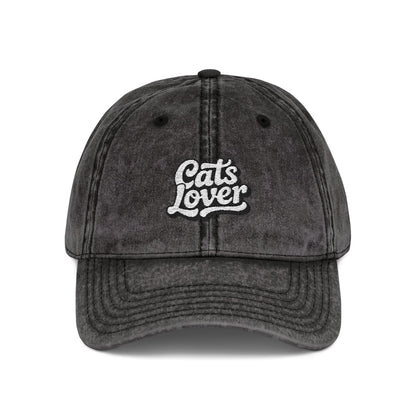 Cats Lover Vintage Embroidered Cap Dad Hat Grey Words featuring cozy vintage script embroidery.