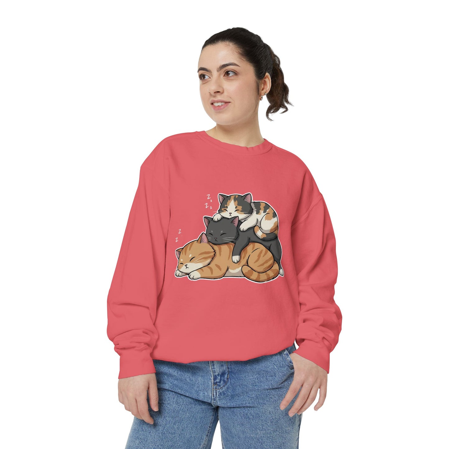 3 Cute Sleeping Cats Cozy Graphic Unisex Crewneck Sweatshirt style 7