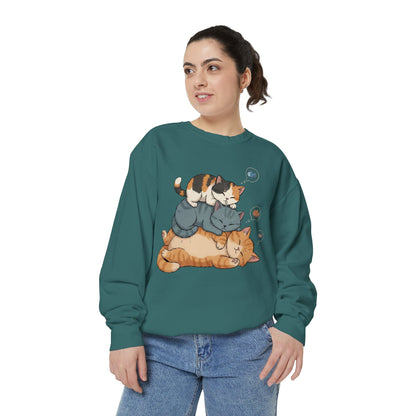 3 Cute Sleeping Cats Cozy Graphic Unisex Crewneck Sweatshirt style 2