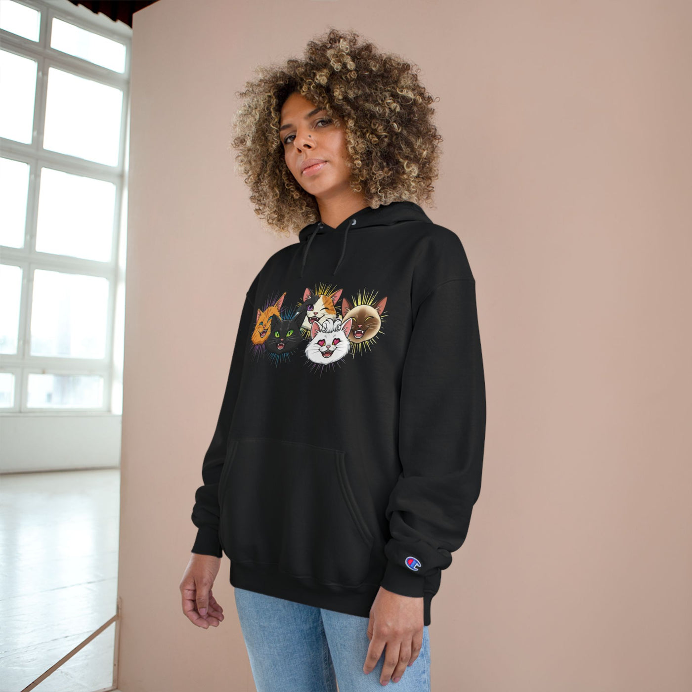 Playful Cat Champion Unisex Hoodie | Cozy Cat Lover Pullover, Pet Themed Gift, Cute Animal Apparel, Perfect for Cat Days