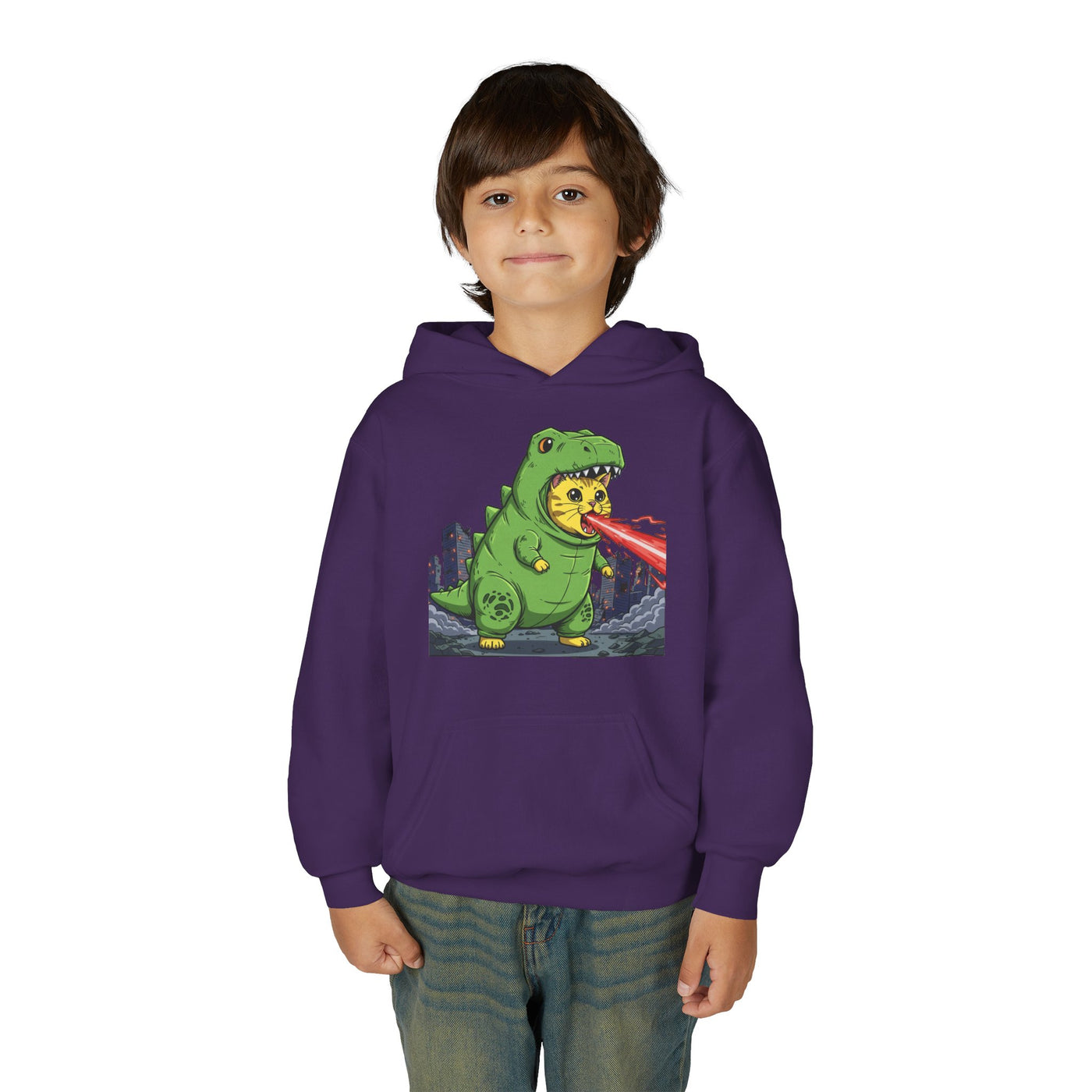 Cat cosplay Godzilla style 4 Unisex Kids Hoodie - Fun & Cozy Heavy Blend Sweatshirt with Cute Design
