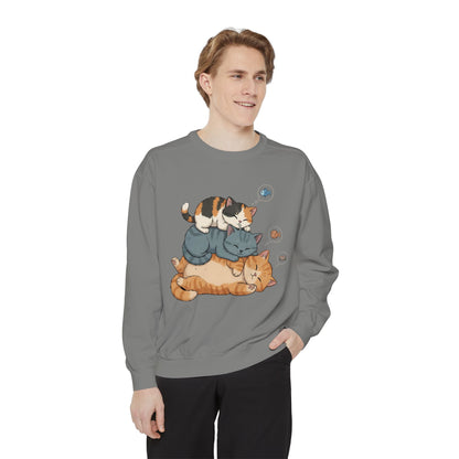 3 Cute Sleeping Cats Cozy Graphic Unisex Crewneck Sweatshirt style 2