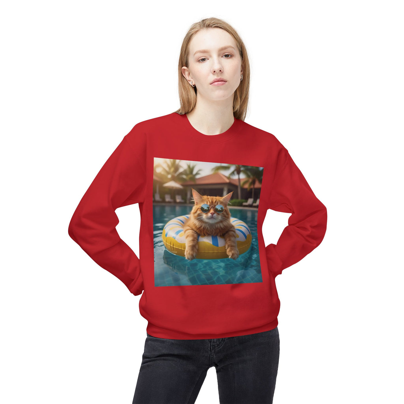 Swimming Pool Vibes Cat Crewneck Sweatshirt