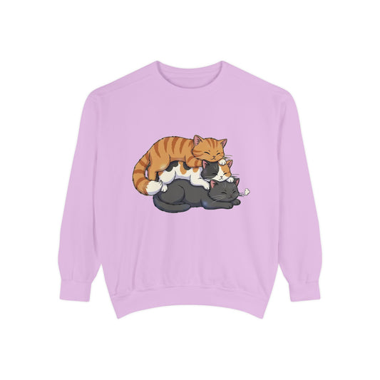 3 Cute Sleeping Cats Cozy Graphic Unisex Crewneck Sweatshirt style 6