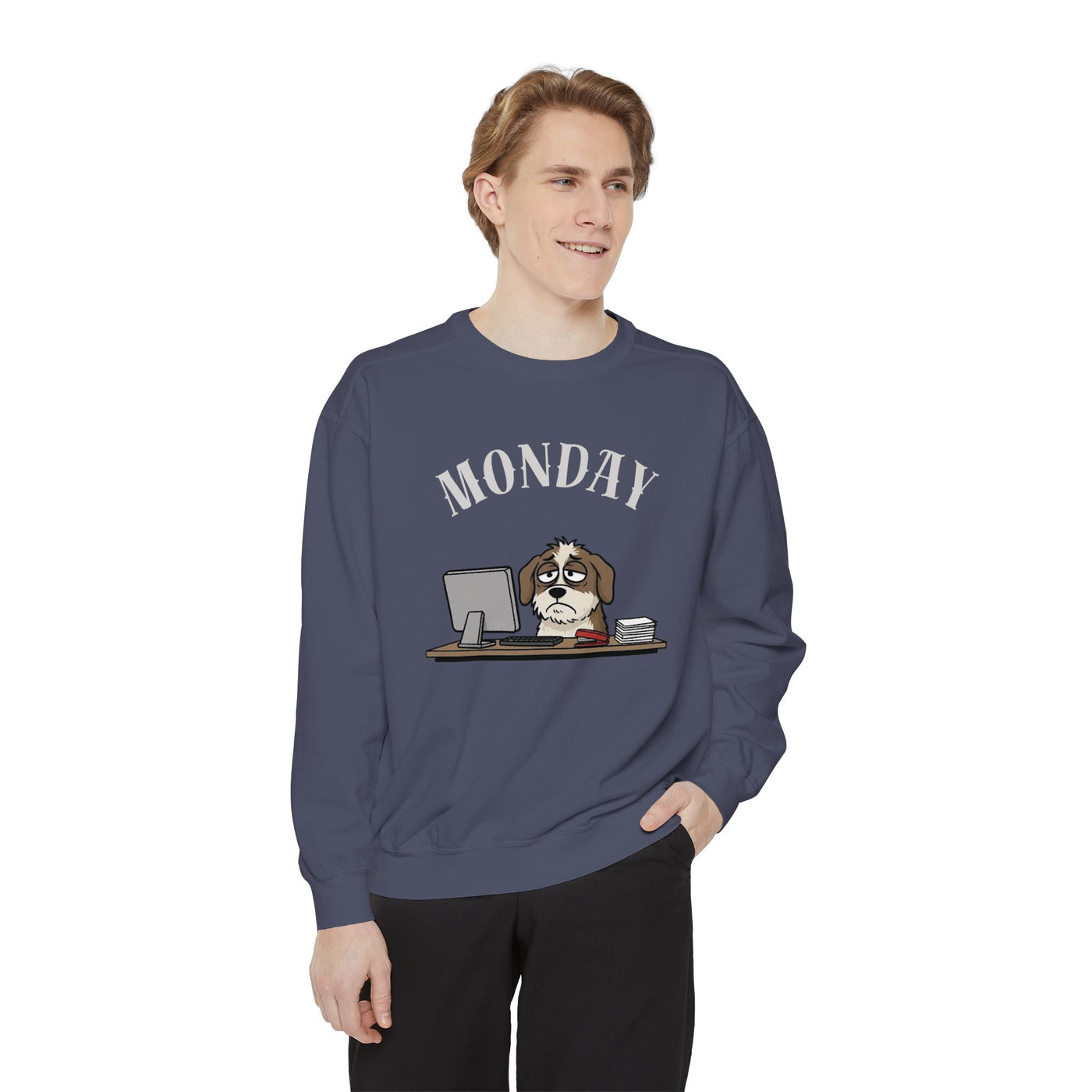 Monday Face Dog Stares Blankly Unisex Crewneck Sweatshirt style 5