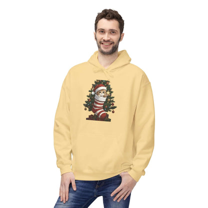 Kitten hiding in Christmas stocking Unisex Fleece Hoodie style 3