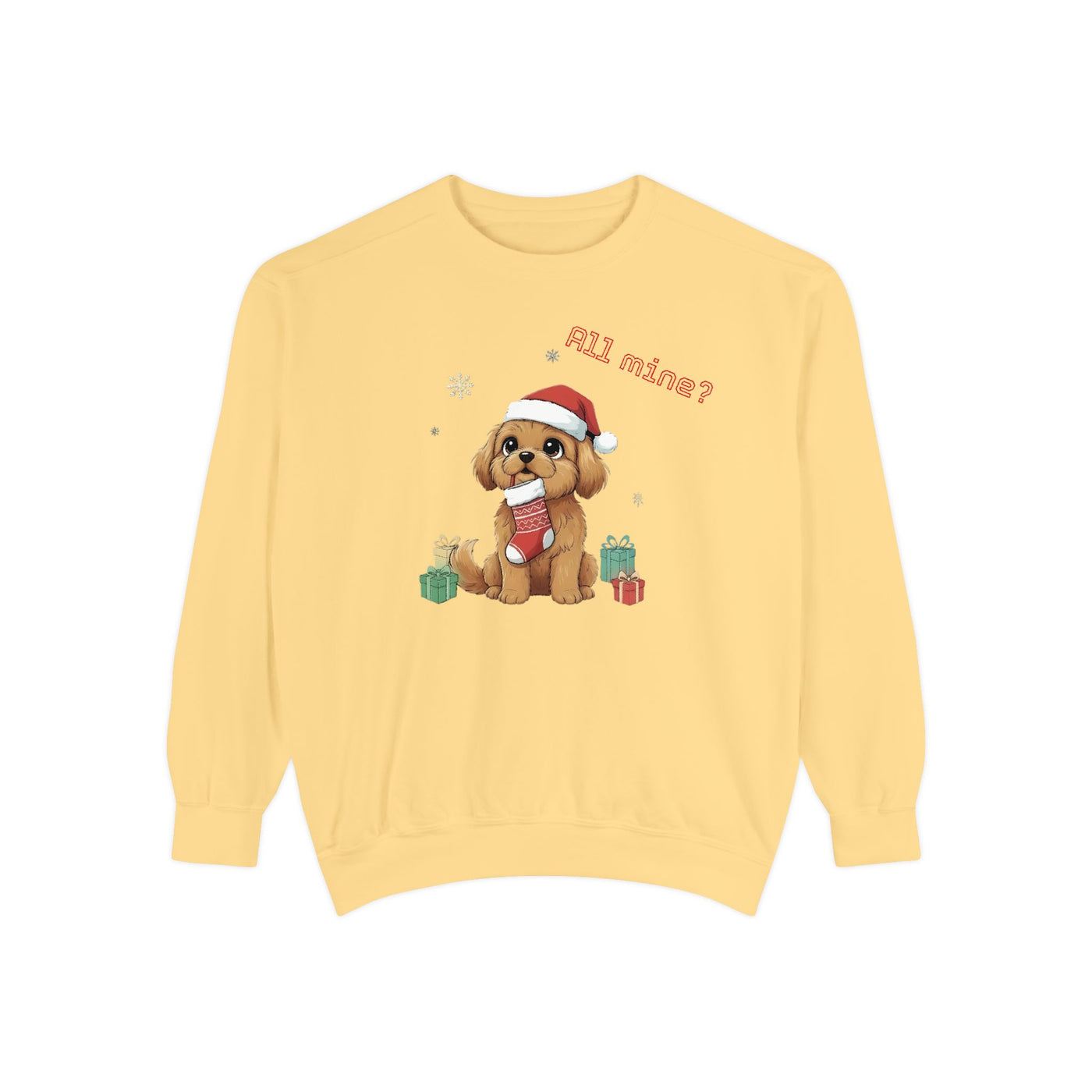 Cute Puppy waiting for Christmas presents style 8 Cozy Graphic Unisex Crewneck Sweatshirt